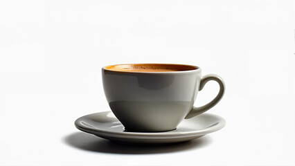 Obraz premium A single aromatic coffee cup sits on a matching saucer, isolated on a white background for product or menu use. The image provides a clear, uncluttered view suitable for commercial, advertising, or