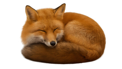 Cute Red Fox Curled Up Sleeping Isolated on Transparent Background PNG

