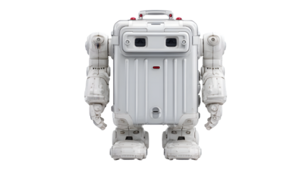 White robot suitcase design futuristic technology artificial intelligence on transparent background