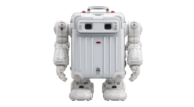White robot suitcase design futuristic technology artificial intelligence on transparent background
