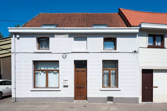 Residential houses in arow in the rue Verdun straat in Haren, Brussels Capital, Belgium