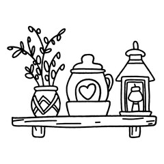 Coloring book with a shelf with hand-drawn polka dot flowers.