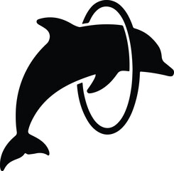 Silhouette dolphin jumping through hoop performing sea animal trick Vector Illustration © AbuSadat