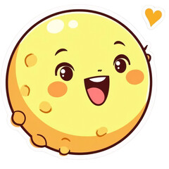 Happy Cartoon Moon with Yellow Heart, Cute and Cheerful