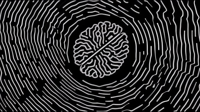 Abstract Concept of Brain with Lines and Waves in Black Background