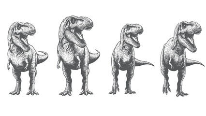 Engraved Tyrannosaurus dinosaur vintage prehistoric predator detailed roaring bold classic graphic nature creature illustration © Gabut Stock