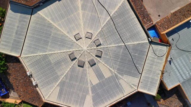 Aerial View of Symmetrical Octagonal Roof Structure