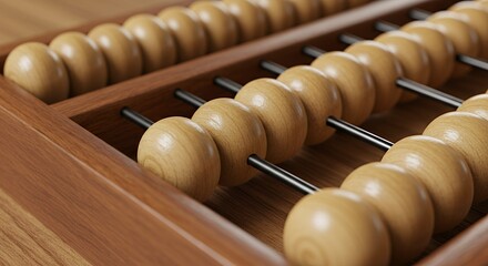 Close-up of a Classic Wooden Abacus, Detailed Texture and Polished Beads