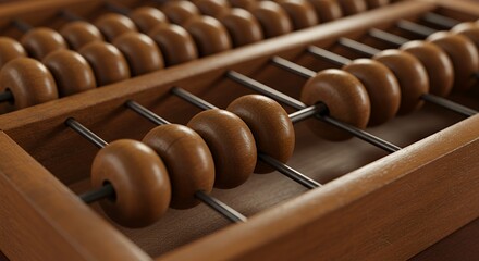 Close-up of a Classic Wooden Abacus, Detailed Texture and Warm Tones