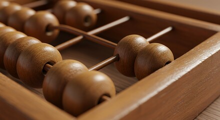 Close-up of Antique Wooden Abacus, Detailed Texture and Warm Tones