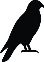 Silhouette Hawk Perched Isolated Black and White Vector Illustration
