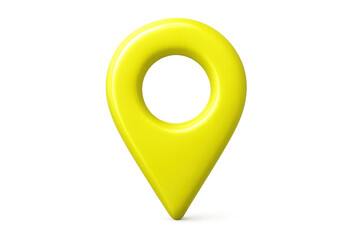 3d rendering of a yellow location pin symbolizing gps and navigation on a transparent background, ideal for travel and location-based projects