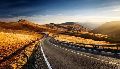 winding road journey through golden hills serene landscape nature photography tranquil environment captivating viewpoint