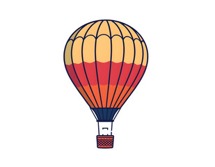 Naklejka premium Vibrant Orange and Yellow Hot Air Balloon with Passenger Basket - Sunset Sky Adventure Illustration - Colorful Travel Transportation Symbol - Journey Exploration Graphic for Tourism Campaign or Websit