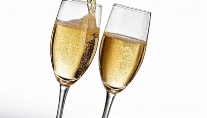 two glasses of champagne isolated on white background