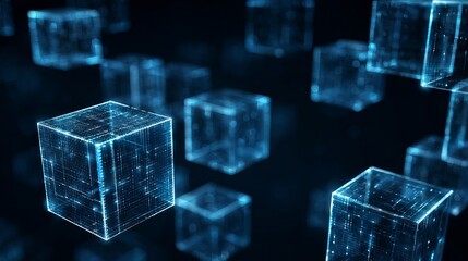 Abstract digital cubes background for technology and data concept with blue glowing light effect