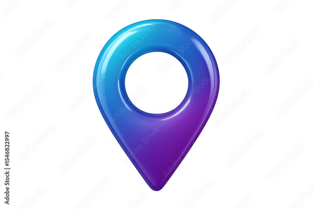 Poster map pointer icon with glossy gradient from blue to purple signaling position on transparent backgrou