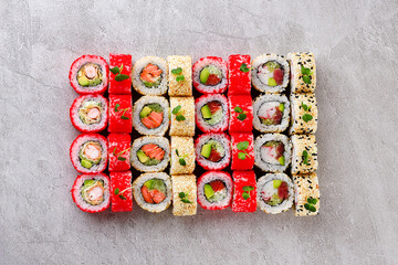 Generous California Roll Platter Featuring Shrimp Avocado Sushi