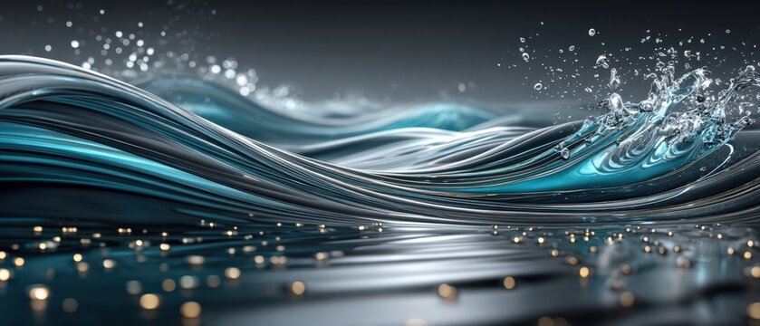 Abstract waves with sparkling highlights in a fluid design. AI-generated.