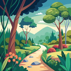 Naklejka premium Winding Path Through a Stylized Forest Landscape