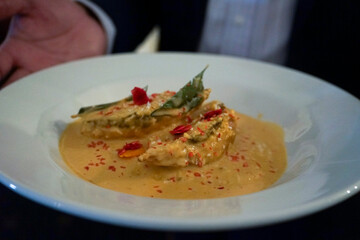 Gourmet Chicken in Creamy Coconut Curry Sauce with Garnish
