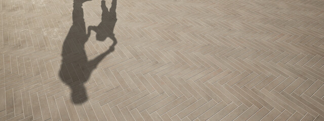 Concept or conceptual background of floor texture surface with a human shadow as silhouette. A 3d illustration metaphor to young childhood education, fun happy family child parent relationship design