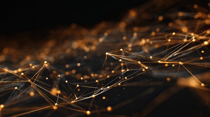 Abstract network connection background with golden nodes and lines for technology design 100
