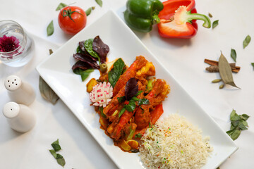 Delicious Spicy Shrimp Curry with Rice and Vegetables