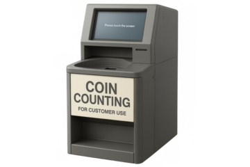 Coin counting machine with touch screen on transparent background