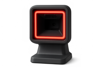 Presentation barcode scanner with red light on transparent background