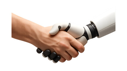 Human Hand Shaking Robot Hand Isolated on Transparent Background PNG - AI, Technology, Partnership, Futuristic Collaboration