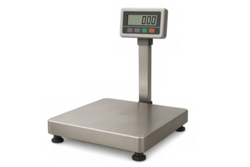 Industrial weighing scale showing zero on transparent background