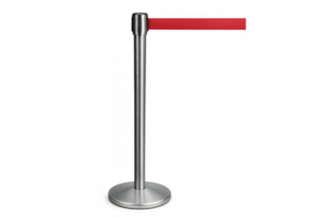 Red velvet rope barrier preventing access on transparent background