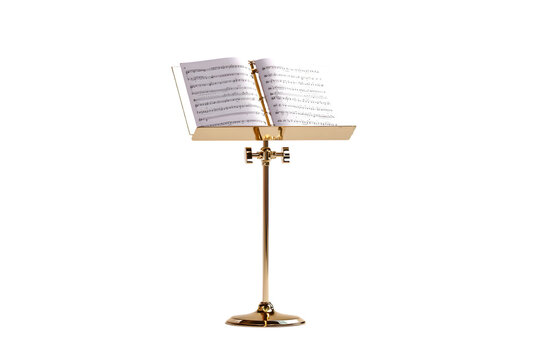Elegant gold music stand with sheet music notes classic design art band on transparent background - Powered by Adobe