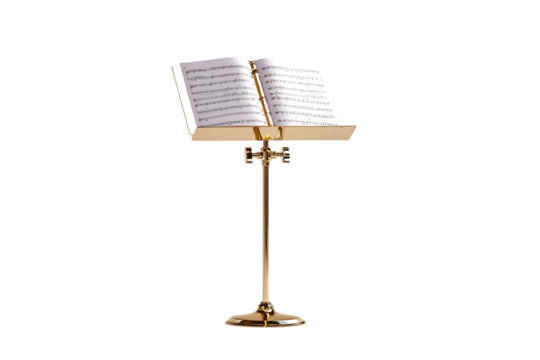 Elegant gold music stand with sheet music notes classic design art band on transparent background