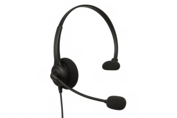 Black headset with microphone on transparent background