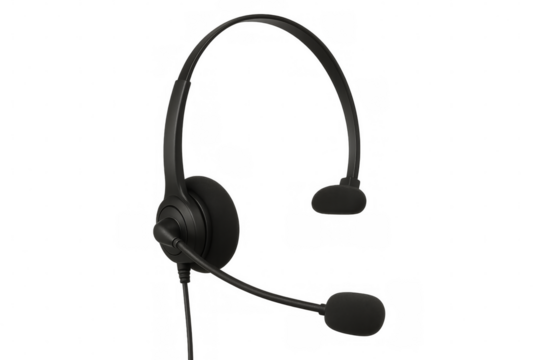 Black headset with microphone on transparent background