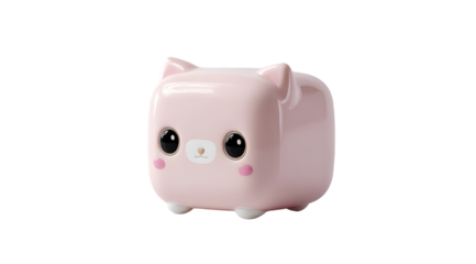 Adorable pink cubical cat figurine cute animal toy decoration 3d art kid on transparent background