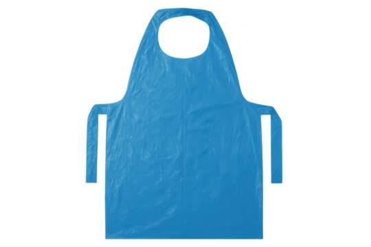 Clean blue plastic apron isolated on transparent background