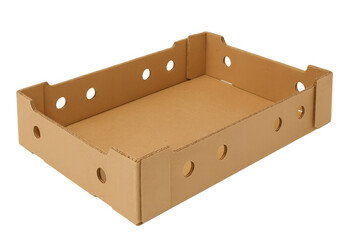 Empty cardboard tray isolated on transparent background