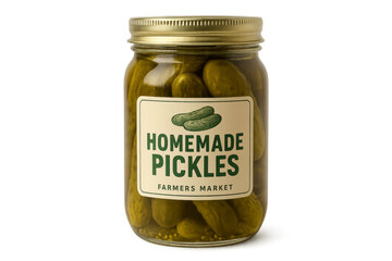 Glass jar filled with homemade pickles on transparent background
