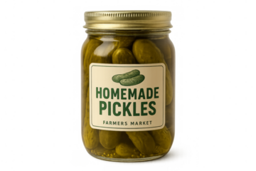 Glass jar filled with homemade pickles on transparent background