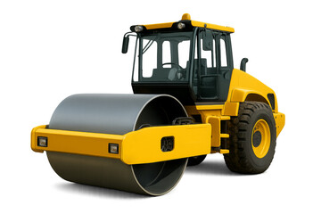 Yellow road roller isolated on transparent background