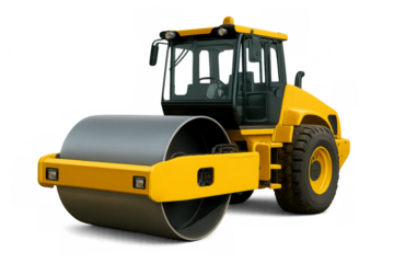 Yellow road roller isolated on transparent background