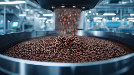 Digital quality control system analyzing coffee bean roast consistency with high-resolution cameras and sensors digital coffee quality control, AI coffee inspection, coffee roast c