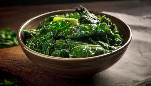 close up of bowl of fresh cooked collard greens