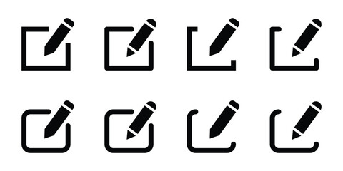 set of edit pen icon feel outline style in black color. create modify pen sign button, Pencil icon, sign up icon. editing text file document icons.