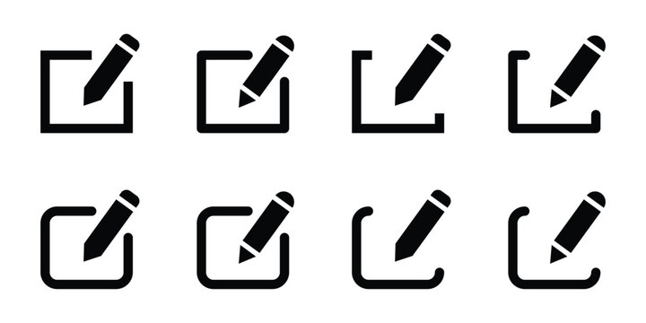 set of edit pen icon feel outline style in black color. create modify pen sign button, Pencil icon, sign up icon. editing text file document icons.