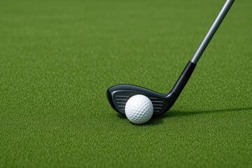 golf club and ball on lush green course, ready for play. perfect shot for sports enthusiasts and golf lovers focusing on precision, technique, outdoor activities, and leisure.