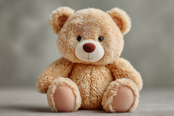 Obraz premium organic fabric teddy bear, soft texture, warm beige tone, isolated on neutral background, eco-friendly materials, 